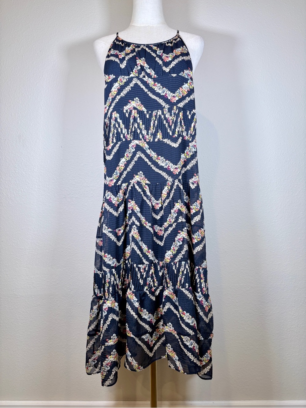 Anthropologie HD in Paris Rococo Blue Floral Midi Dress Size Large